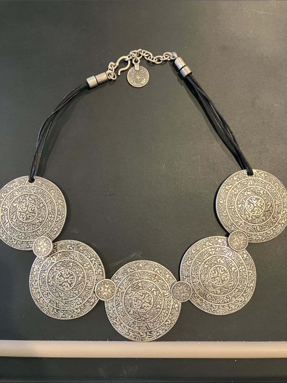World Market Silver Medallion Statement Necklace
